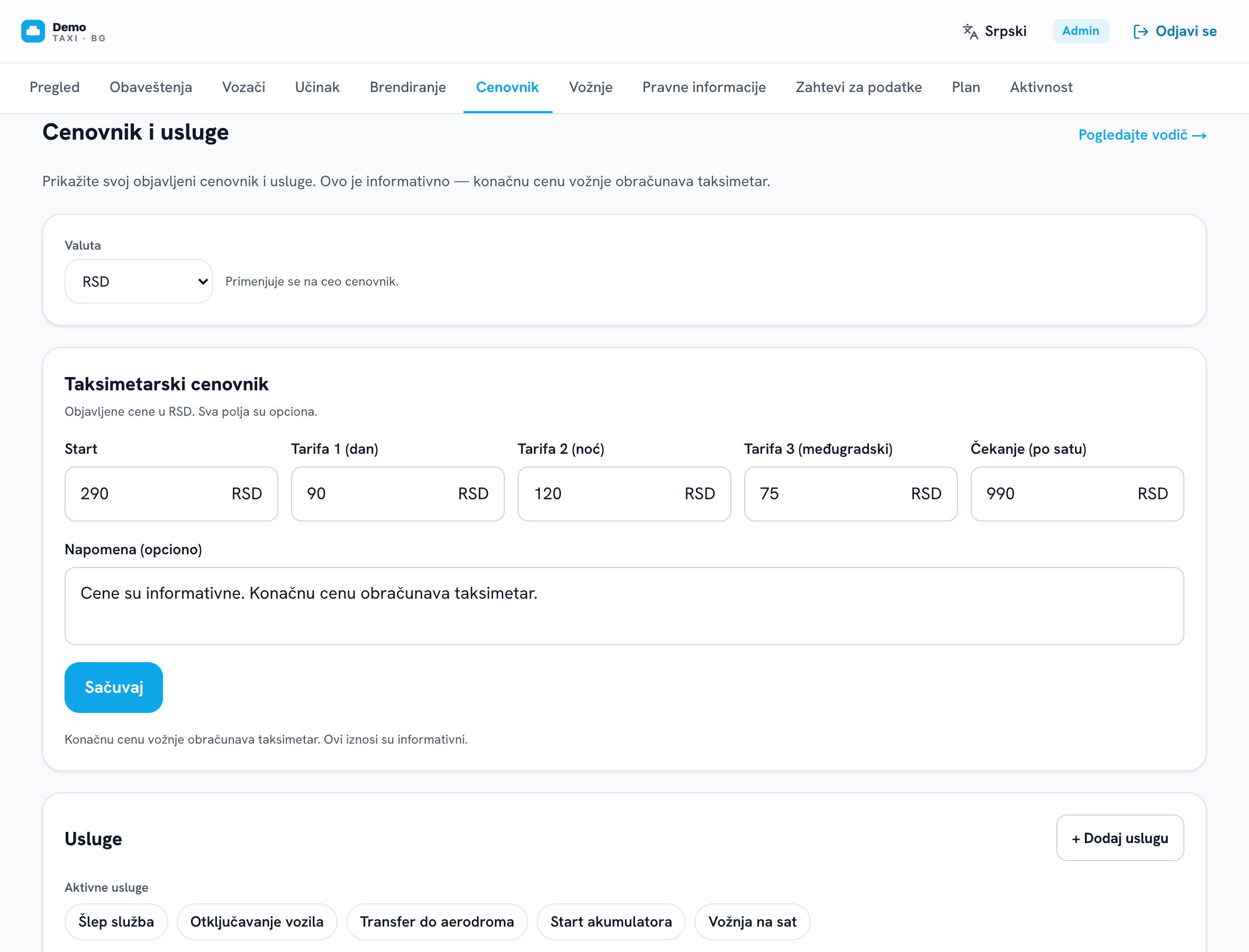 Price list — prices up front