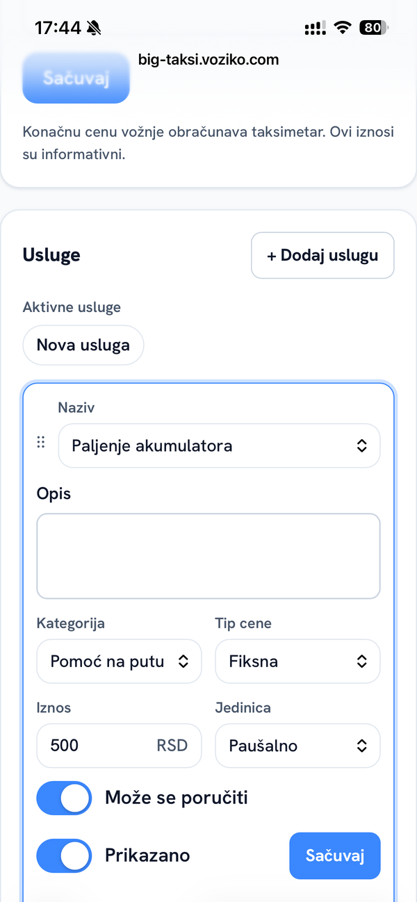 Admin: Price list — services
