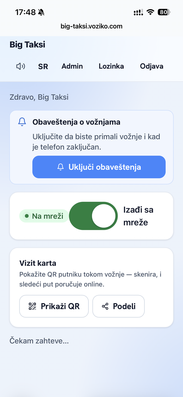 Driver console — go online